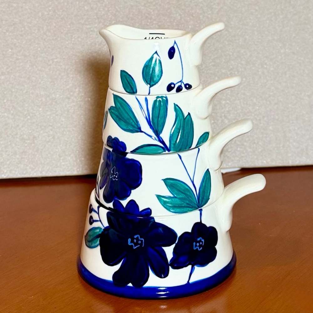4pc Hand Painted Stackable Ceramic Measuring Cups